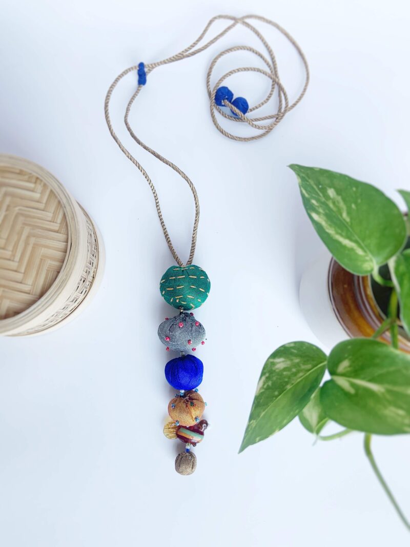 Handcrafted Fabric and Bead Pendant Necklace