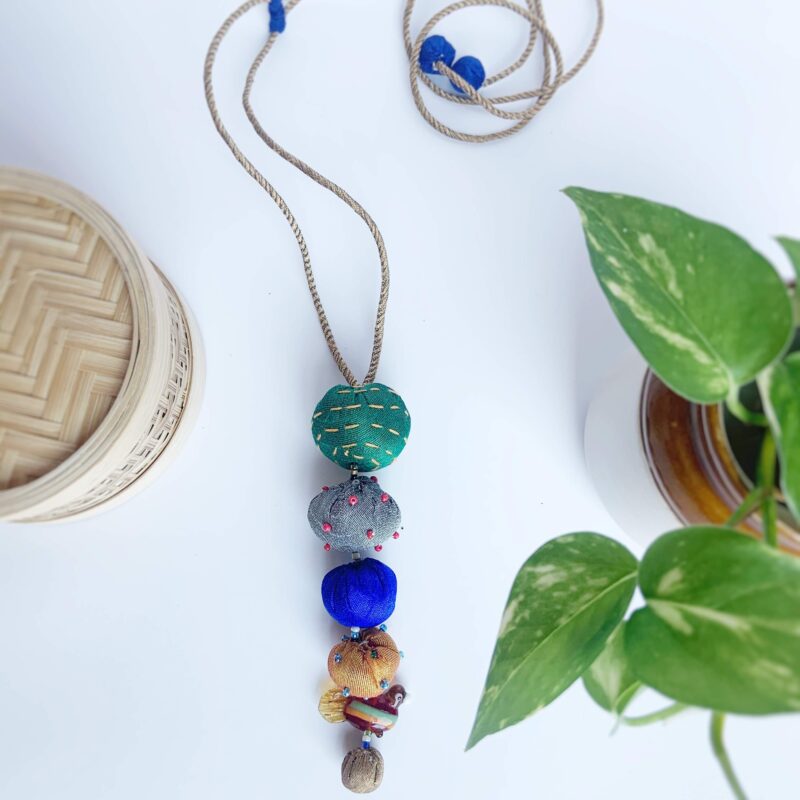 Handcrafted Fabric and Bead Pendant Necklace